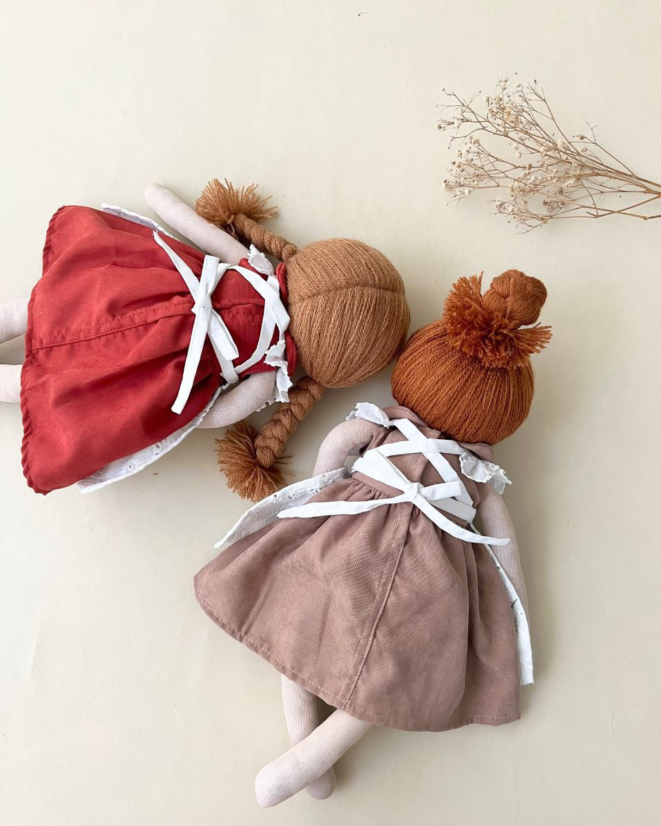 Socksgirl in embroidery apron - Terracotta dress