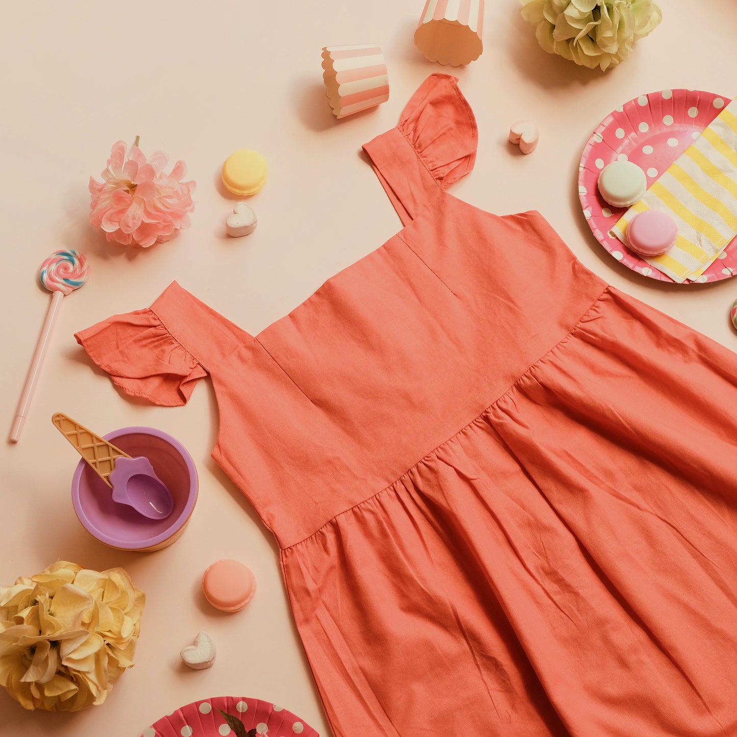 Paulene Ruffle  Macaroon Dress